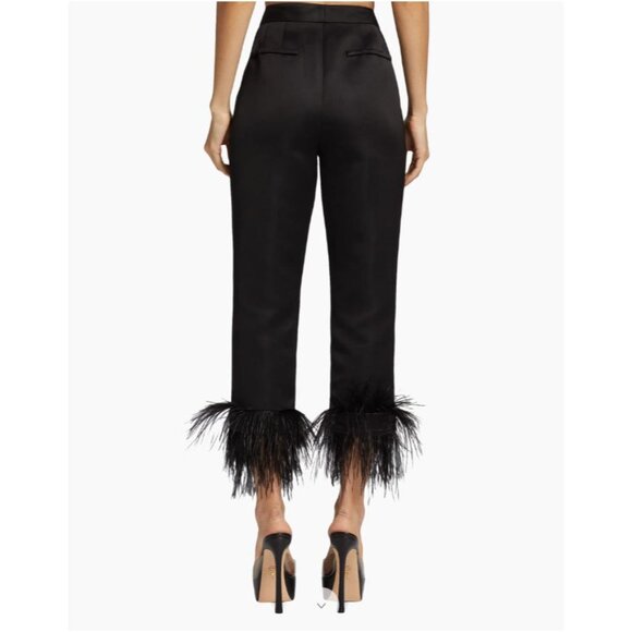 Kate Spade Black Tech Satin Feather-Trim Pants Size 6 NWT - Picture 3 of 10